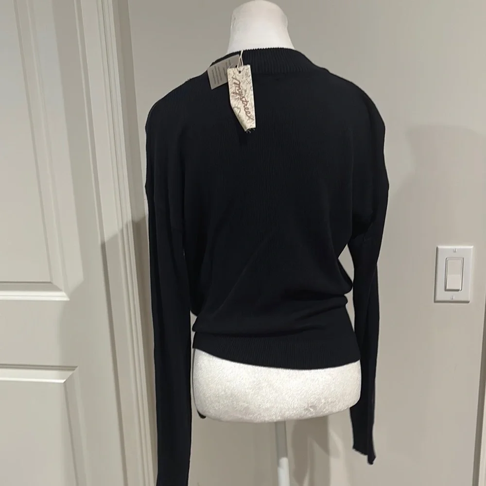Mystree Navy Long Sleeve Tie Front Sweater Medium NWT - Picture 5 of 6